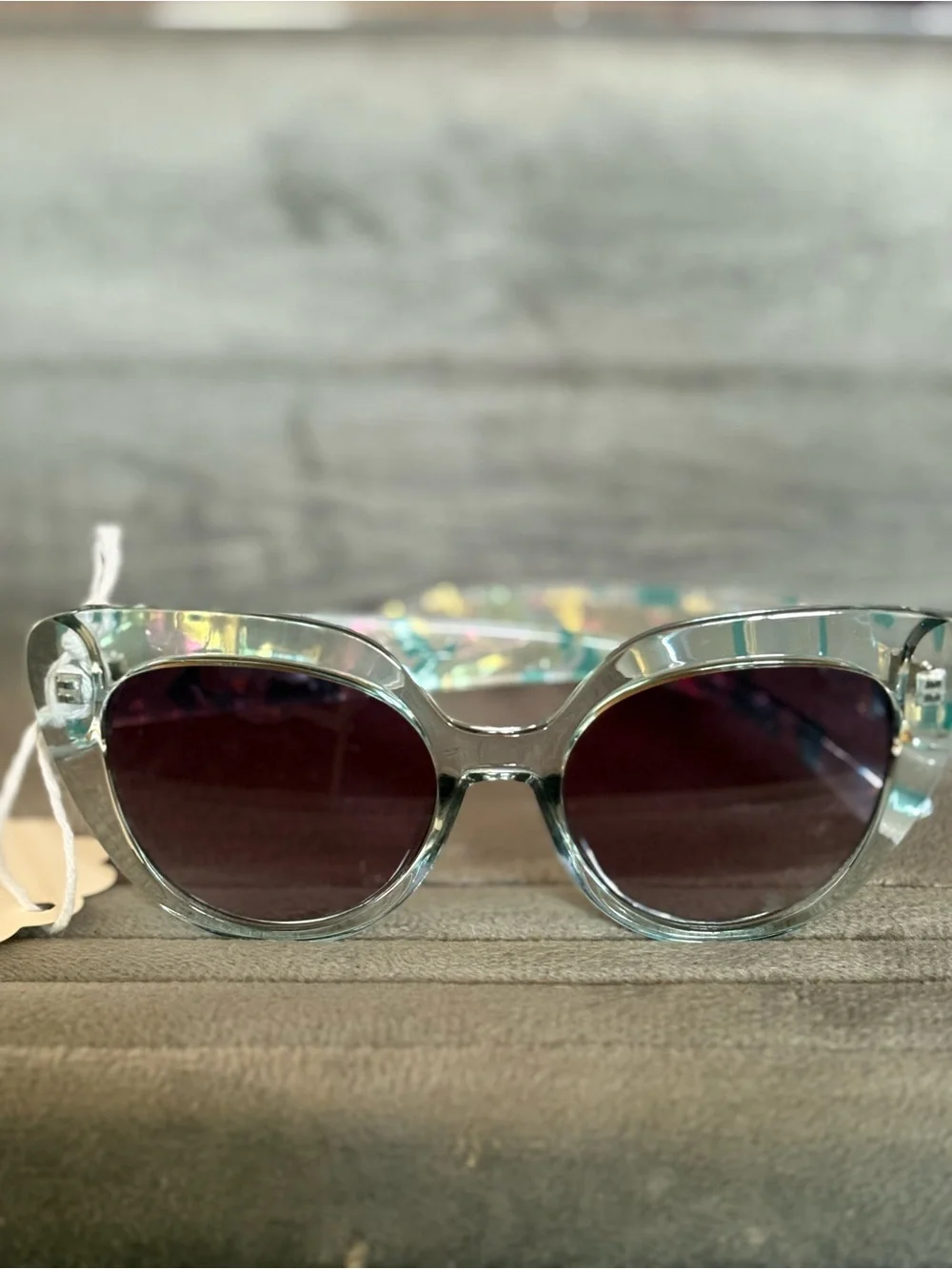 Iridescent Aqua Round Sunglasses with Purple Lenses